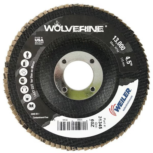 Weiler Wolverine 4-1/2 in Flap Discs, 60-Grit, 10-Pack